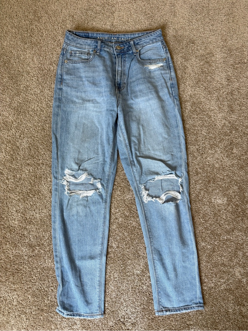 American Eagle Outfitters Light Blue Boyfriend Jeans with Knee Rips